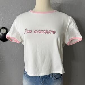 Dollskill High Class Persona Baby Tee Im Couture, White/Pink, XXL